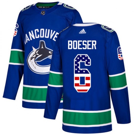 Vancouver Canucks Brock Boeser 6 2017-18 Adidas Blue USA Flag Fashion NHL Jersey Authentic