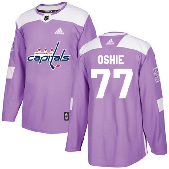 Washington Capitals T.J. Oshie 77 2017-18 Adidas Purple Fights Cancer Practice NHL Jersey Authentic