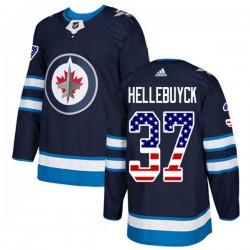 Winnipeg Jets Connor Hellebuyck 37 2017-18 Adidas Navy USA Flag Fashion NHL Jersey Authentic
